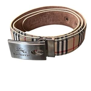 Burberry of London classic check print with silver equestrian knight logo belt